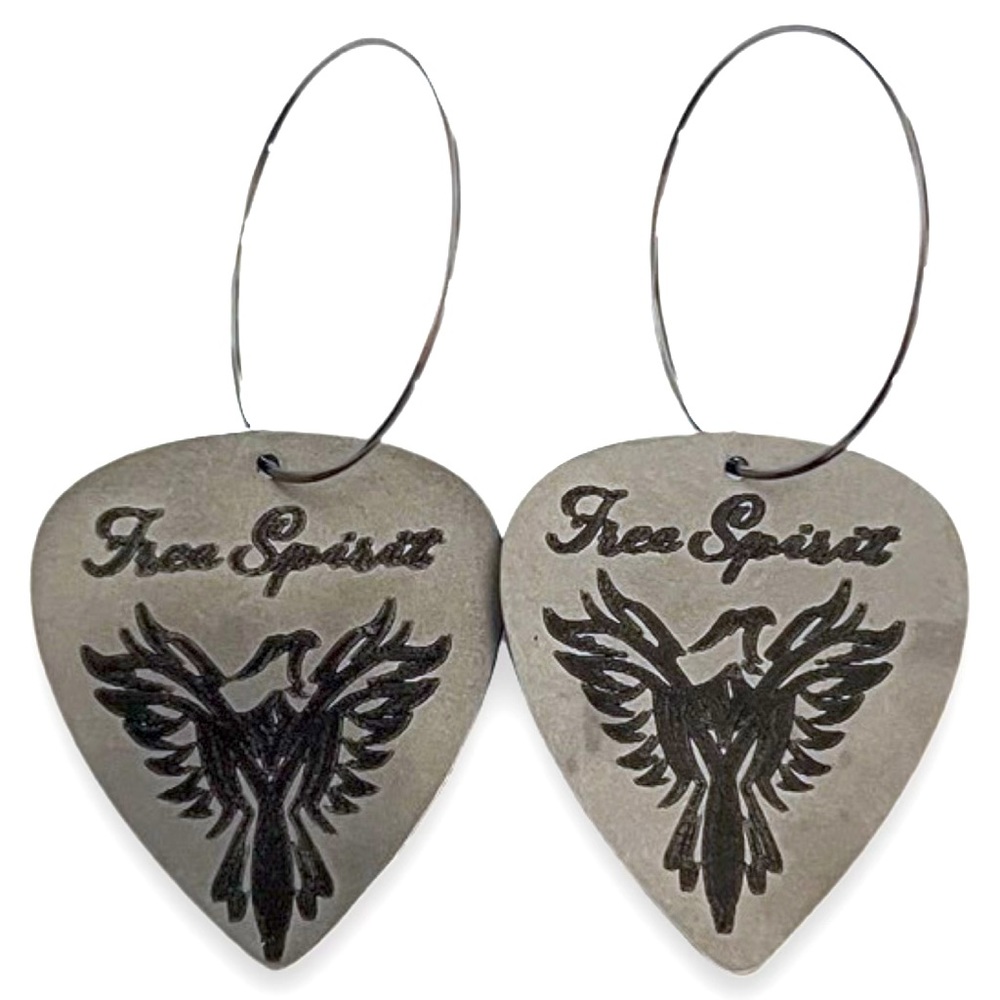 Free Spirit Steel Guitar Pick Earrings small hoop